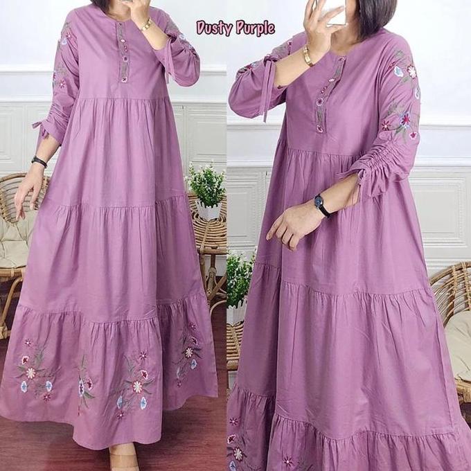 Murah Gamis Jumbo Wanita Katun Bordir Edisi Khusus Putih Gamis Bordir Ld. 110 - Violin / Vanila Dres