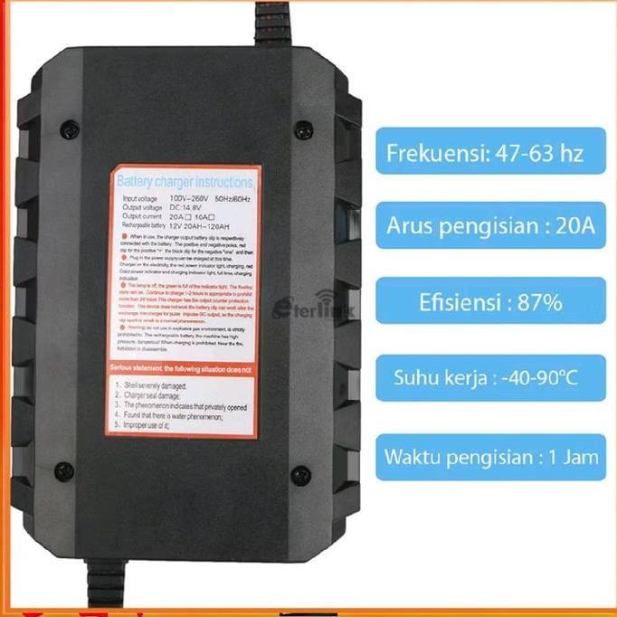 Charger Aki Mobil Motor 12V 20A Smart Intelligent Chip LCD Indicator AMPER BESAR
