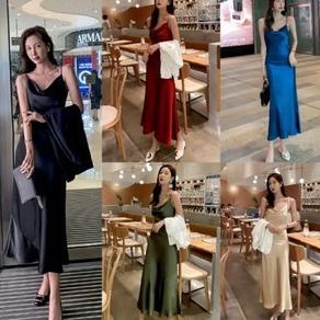 Arabel Dress - Long Dress Satin Tali Kecil Wanita Gaya Korea / Dres Saten Velvet