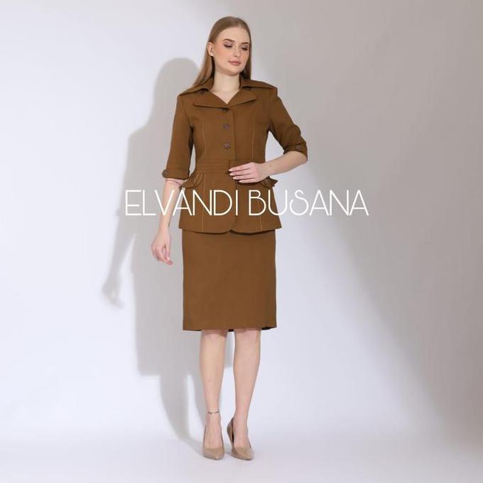 Setelan Jas Wanita Blazer Model Ikat Pinggang Khaki Tua Seragam Guru Baju PNS & Pemda - 6601 Setelan