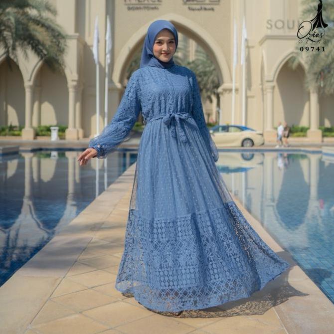 Sale Gamis Ozias Brokat Fimela 09741 Ld 105 & Ld 120 I Gamis Tangan Balon I Gamis Kondangan Busui Fr