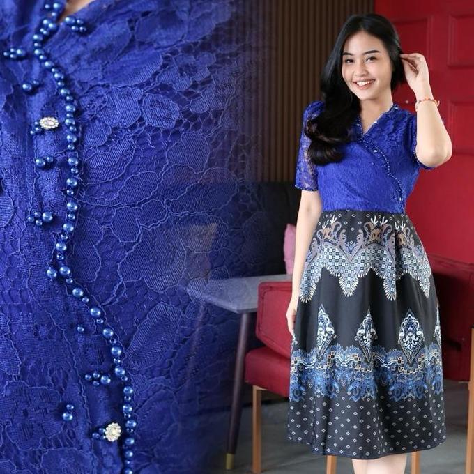 Murah Dress Casandra //Dress Brukat Mix Batik //Couple Formal Wanita Pesta Natal Kondangan Pendek Ga