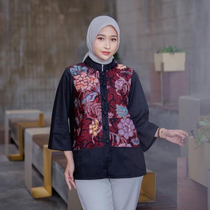 (BEST SELLER) DHARMA ARTANTI | Blouse Batik Wanita Semi Tulis Motif Kembang Lapis Trikot | Kemeja Ba