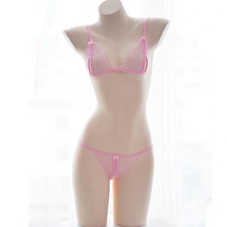 CUCI GUDANG Set Bra Cd Lingerie Cosplay Transparan Bikini Gstring Sexy Open Thong Ukuran Kecil Besar