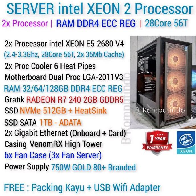 PC SERVER DUAL XEON 28CORE 56TREADS | RAM DDR4 ECC | FULL SSD | 2 ETHERNET GIGABIT | PULSA ANBK CBT 