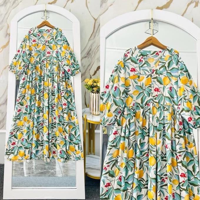 Promo  Midi Yulia Dress Rayon Premium Wanita Busui Casual Dress Motif  Bunga Lembut Nyaman Best Sell
