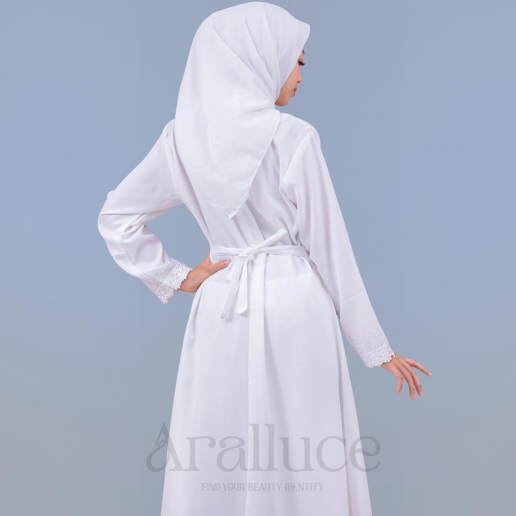 Tahan Lama  [ Aralluce ] Baju Dress Gamis Putih Wanita Muslim Kekinian Terbaru Arl 012 / Abaya Warna
