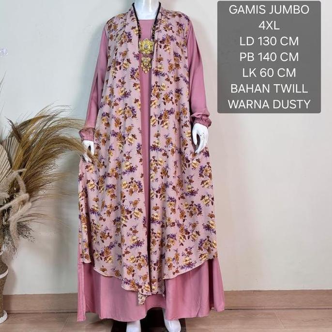 Sale Gamis Jumbo Wanita Ld 130 Cm Model Kombinasi Outer Kekinian - Belinda Dress