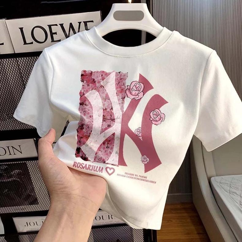 Terbaru Peach Fashion [Cod]Wanita Crop Top Korea Outlet Bunga Mawar Kaos Crop Wanita Kekinian Baju A