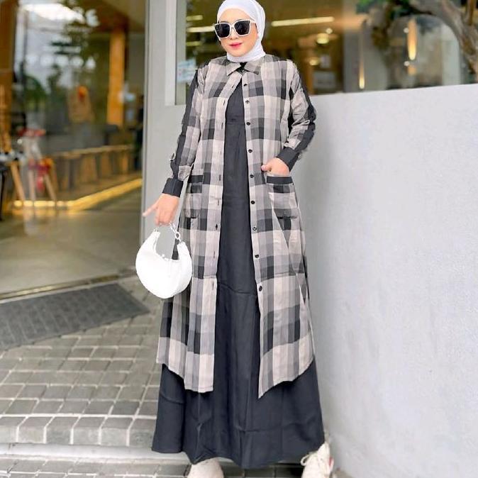 Cantek- Indah Fashion - Set Auter ( Fauzana ) Maxi Dress Katun Premium Wanita Set Outer Wanita Model