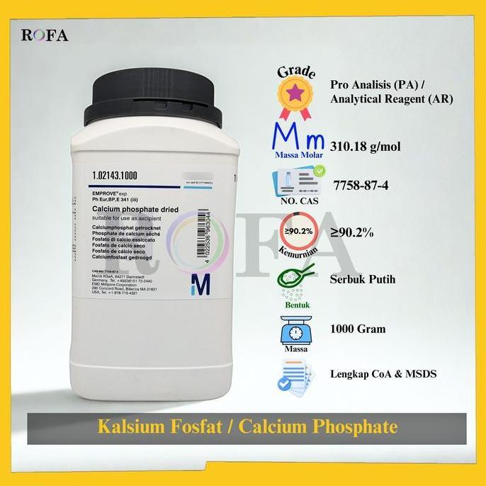 BEBAS ONGKIR - Kalsium Fosfat / Calcium Phosphate / Ca3(PO4)2 Pro Analisis 1000 Gram