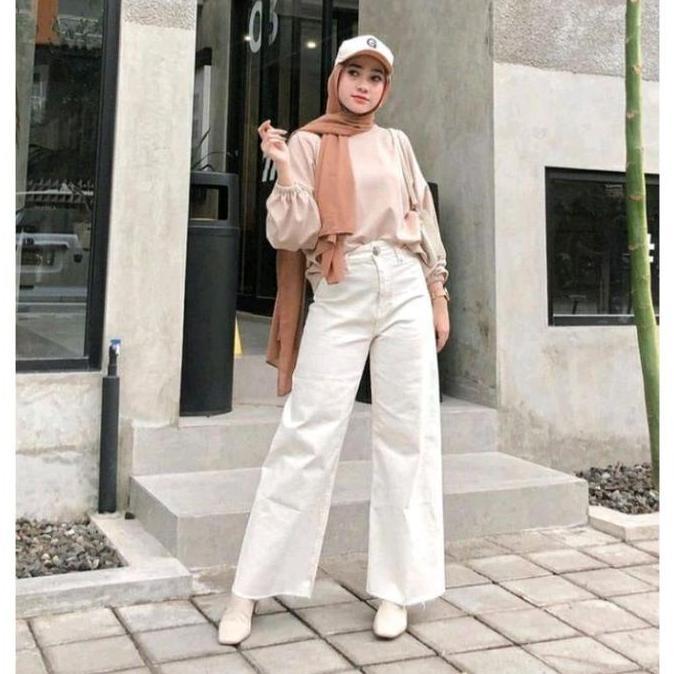 Gratong Kulot Higtwaist Wanita/Kulot Jeans Wanita Cream/Mozza Kulot Jeans