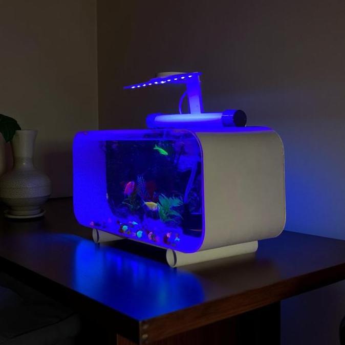 Fishbou- Aquarium Mini Persegi 35Cm Full Set Backgroud Permanen Akrilik Jumbo