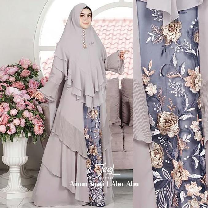 Grosir Jeel Boutique L Ainun Gamis Syari Terbaru 2023 | Warna Abu, Coksu, Dusty, Hijau Mint, Hitam, 