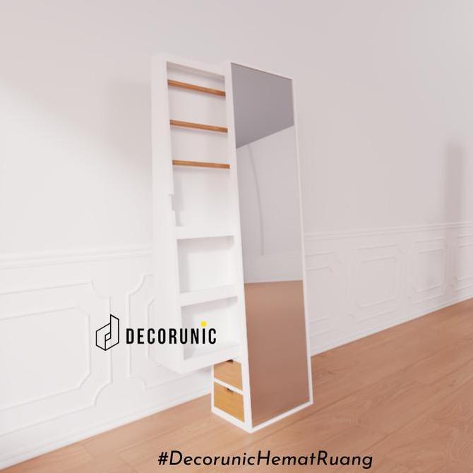 Terlaris [Decorunic] Standing Mirror Rak Hijab + Rak Make Up, Standing Mirror Ootd, Tempat Penyimpan