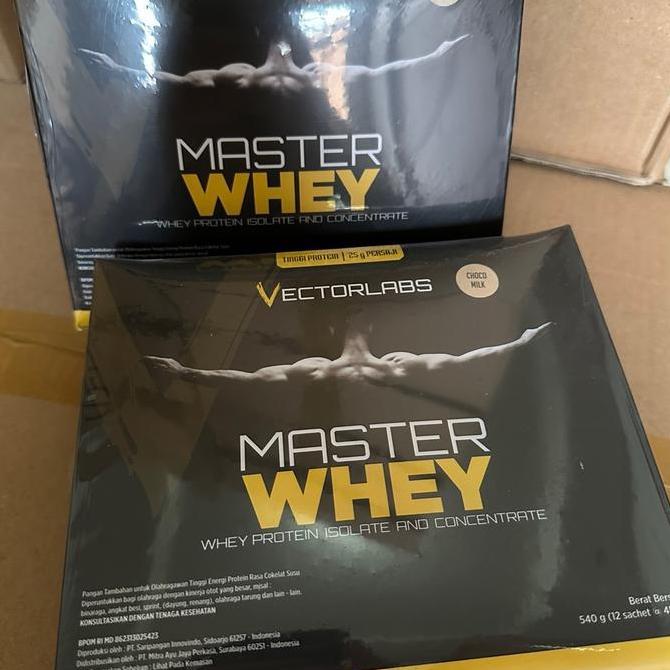 New master whey 12 sachet chocolate milk suplemen fitness protein susu