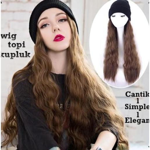 Gogopix- Wig Topi Kupluk Fashion Wanita Panjang Bergelombang Berkualitas Beauty Hair Natural Looking