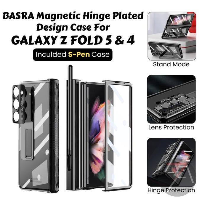 BASRA Case Samsung Galaxy Z Fold 4 Fold4 Magnetic Kick Stand With Pen
