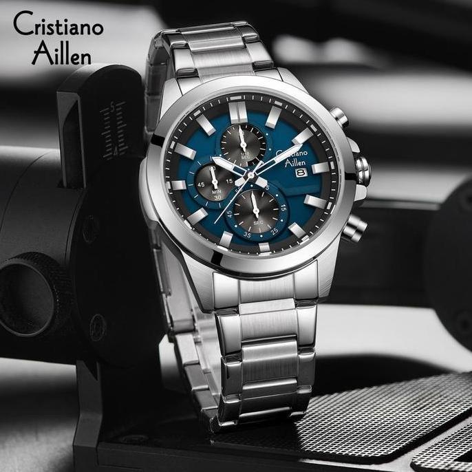 Wgwg- Cristiano Aillen Jam Tangan Pria Analog 8892 Rantai Stainless Steel Chronograph Kaca Sapphire 