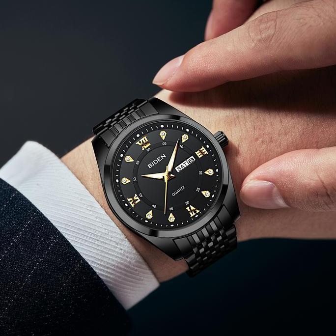 Wgwg- Biden Jam Tangan Pria Original Kalender Luminous Tali Stainless Steel