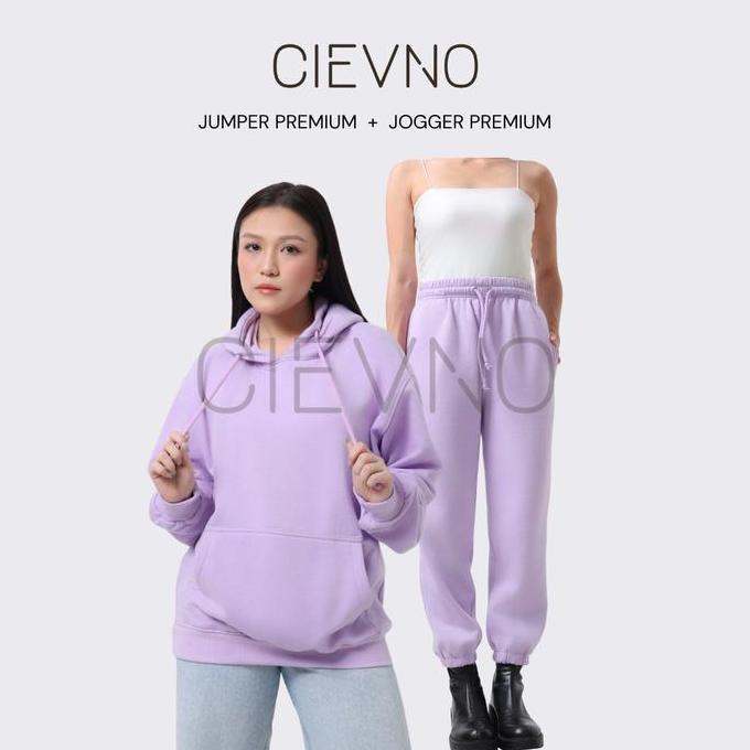 CIEVNO - ONE SET HOODIE JUMPER + JOGER PREMIUM LILAC ( PRIA & WANITA )