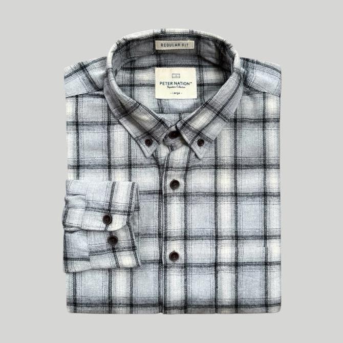 Peternation kemeja flanel pria wool basic panjang regular fit  PT113 High Kerah Kotak