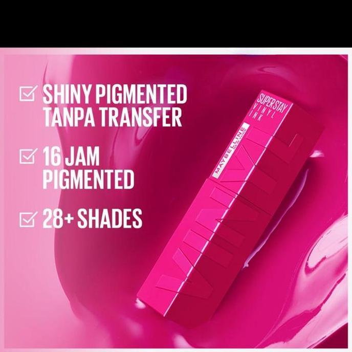 Lipss- Maybelline Superstay Vinyl Ink Lipstik Glossy Tahan Lama 16 Jam Tanpa Transfer Dengan Aloe Ve