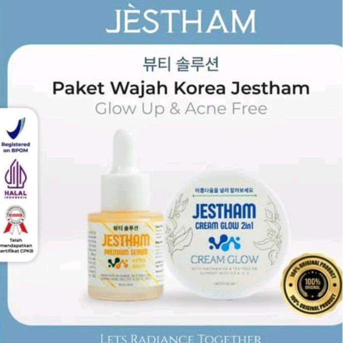 paket jestham cream + serum gold premium originl100BPOM peket wajah korea glow up&acne , Pemutihan ,
