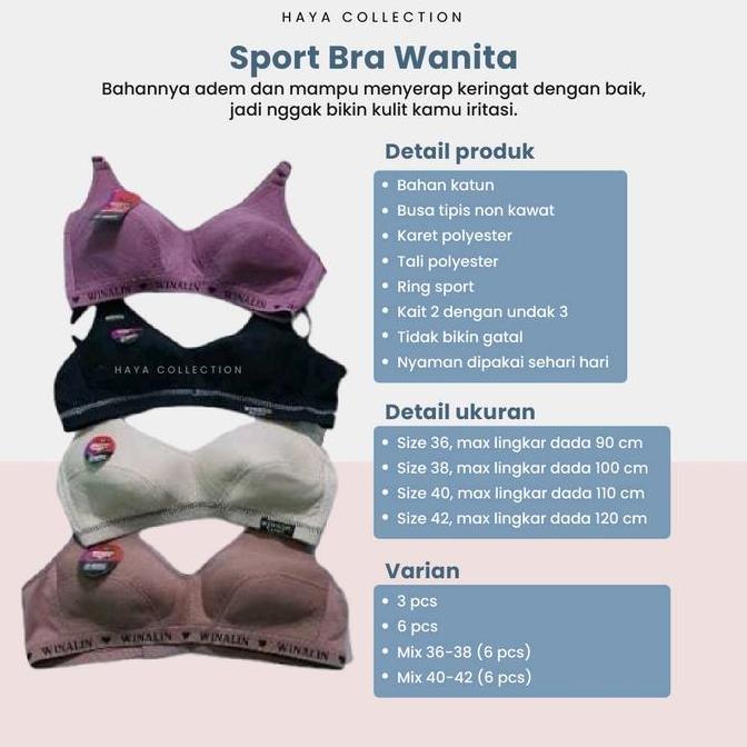 Lansungkirim- Sport Bra Winalin / 6Pcs Bh Busa Tipis Winalin