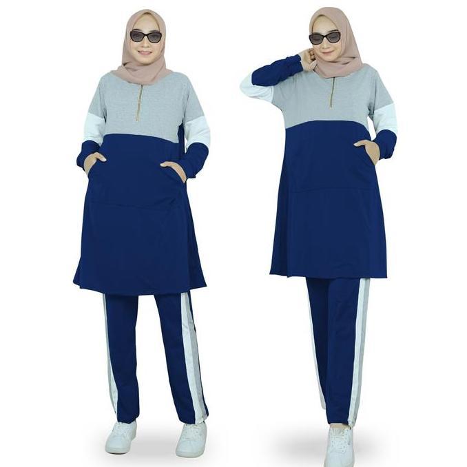 Dieocrd- Rafika Set Setelan Training Olahraga Senam Wanita Muslimah Babyterry Lengan Panjang Size L-