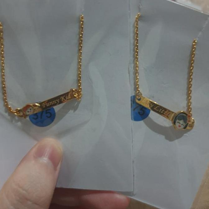 Gelang rantai anak plat pelat karakter kartun emas asli 375 lucu murah Terlaris
