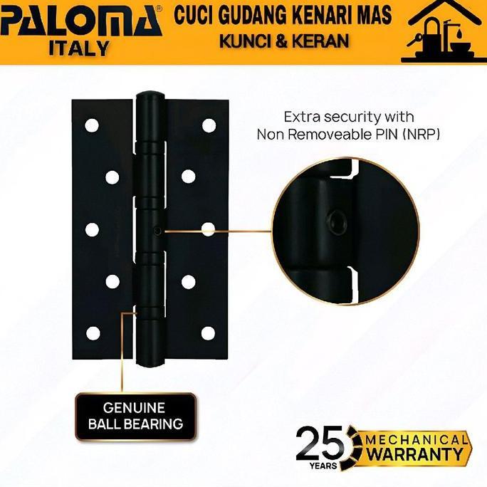 TERLARIS ENGSEL PINTU HITAM PALOMA BHP 235 6"X 3.5X4MM 4BB NRP BLACK HINGE 6 INCH 6inc