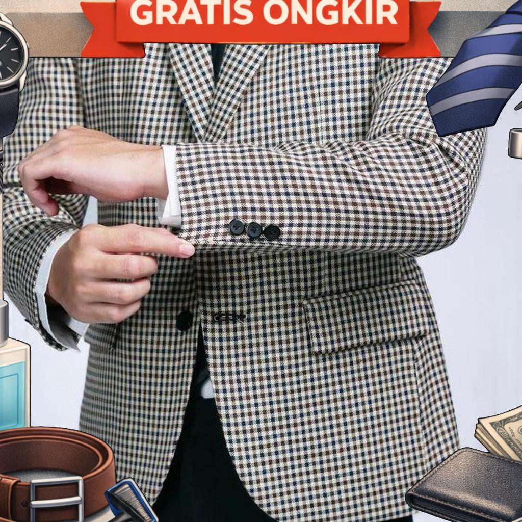 Mubeng - Elegant Jas Slimfit Checkerboard Brown