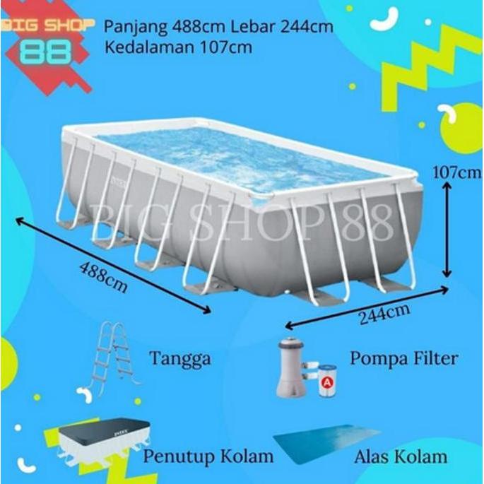 INTEX 26792 KOLAM RENANG PORTABEL SQUARE PRISM FRAME POOL BIG 488CM