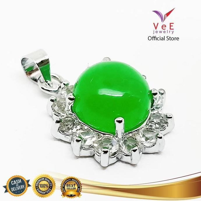Kilaugaya- Liontin Batu Giok Hijau Asli Bulat Kristal Vee Liontin Pendant Wanita