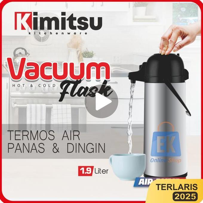 Termos Air Panas Stainless KIMITSU KVF-190 | Termos Tekan | Termos Pencet | Termos Tekan 2 Liter | T