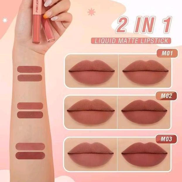 Thebest- PINKFLASH Duo Lipgloss 2in1 Matte Lipstik