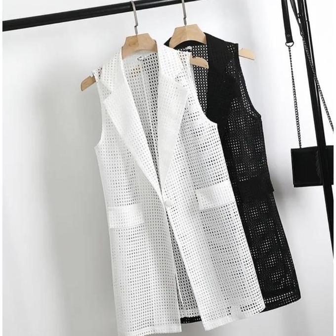 Outer Sleeveless LONG Jaring PUTIH / blazer jaring jala / harajuku style