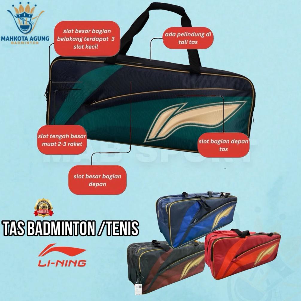 TAS BADMINTON RAKET 3 RUANG LINING ORIGINAL BAHAN POLYSTER TERBAIK LOGO KEREN ANTI PANAS ANTI AIR MU