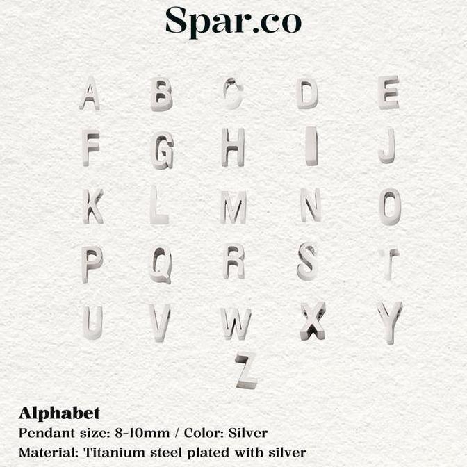 Lansungkirim- Spar.Co Silver Alphabet Beads Charm - Liontin Titanium Silver Bentuk Huruf Untuk Ranta