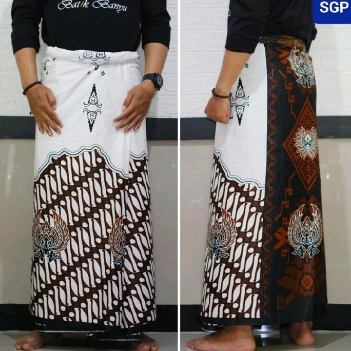 Otwkirim- Sarung Batik Pria Dewasa Motif Lar Gurda Santri Tebal Kain Muslim Pekalongan Hitam