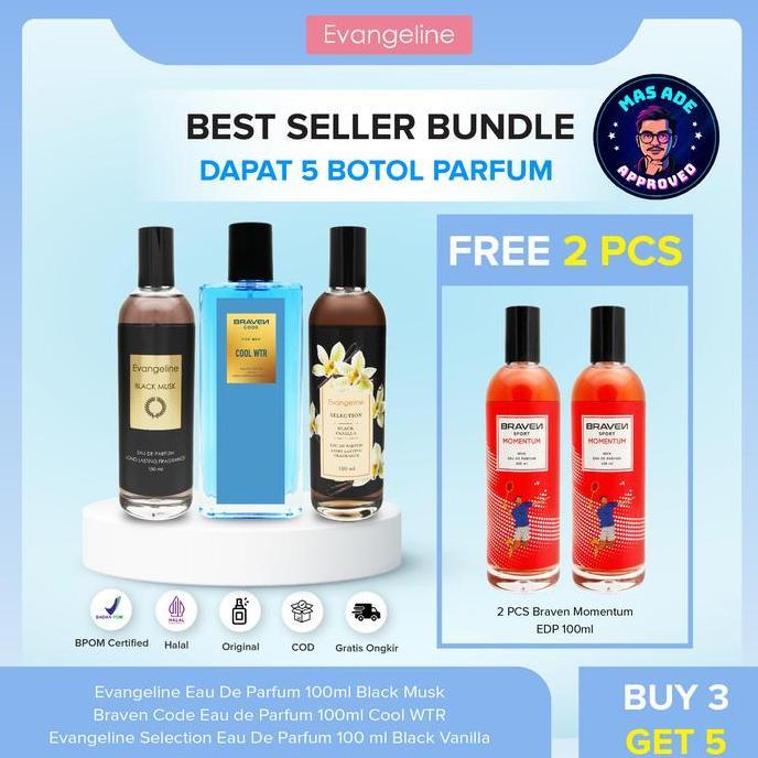 Gasyuk- Cogan Buy 3 Get 5Cowok Ganteng Bundle | Braven Eau De Parfum 100Ml - Cool Wtr - Barber - Oud