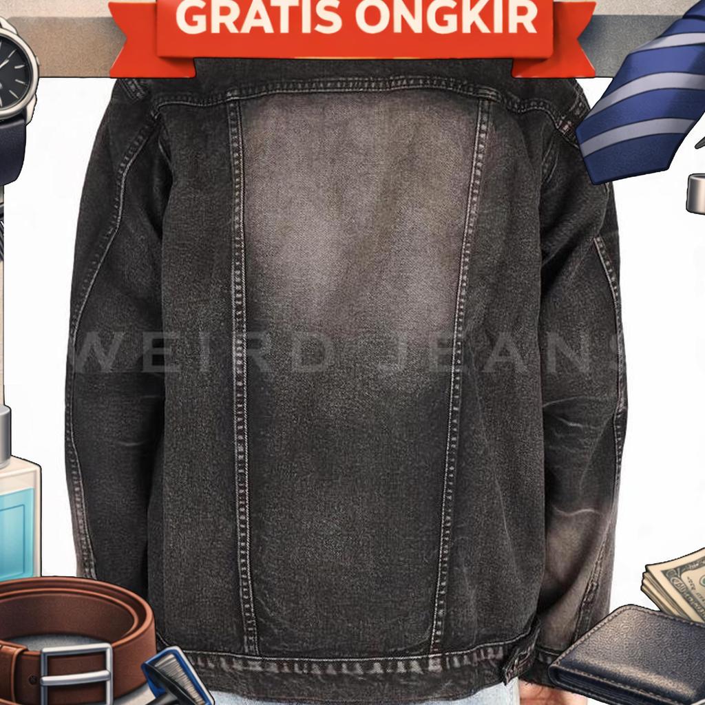 Weird Jeans - Dallas Black - Jacket Trucker Pria Slim Fit Warna Hitam