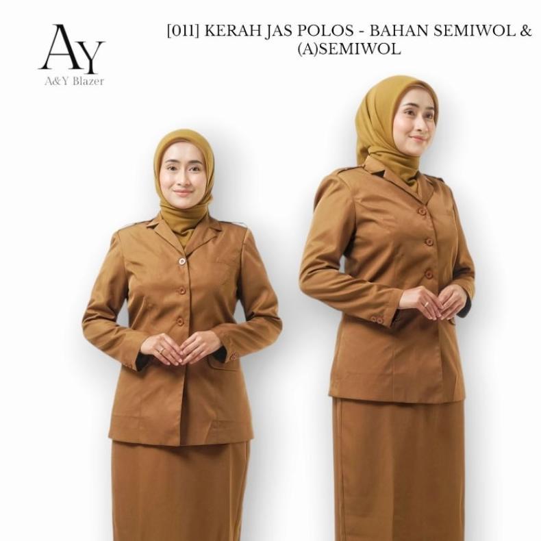 PREMIUM [011]  KERAH JAS POLOS  A&Y BLAZER BAJU SERAGAM PEMDA PDH WANITA WARNA KHAKI TUA TERBARU | S