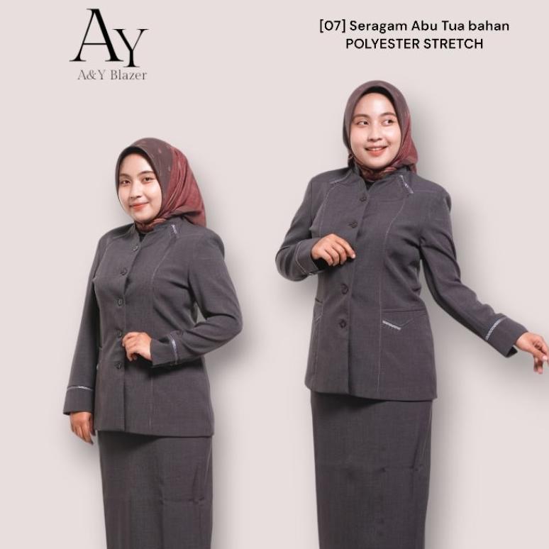 ORIGINAL [07] A&Y BLAZER BAJU SERAGAM PDH GURU / PNS WANITA WARNA ABU TUA BAHAN POLYESTER STRETCH | 