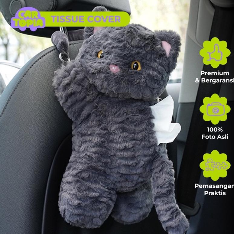 CARTOPIA Tempat Tisu Mobil Kucing Aksesoris Mobil Lucu Kotak Tisu Boneka Organizer Mobil