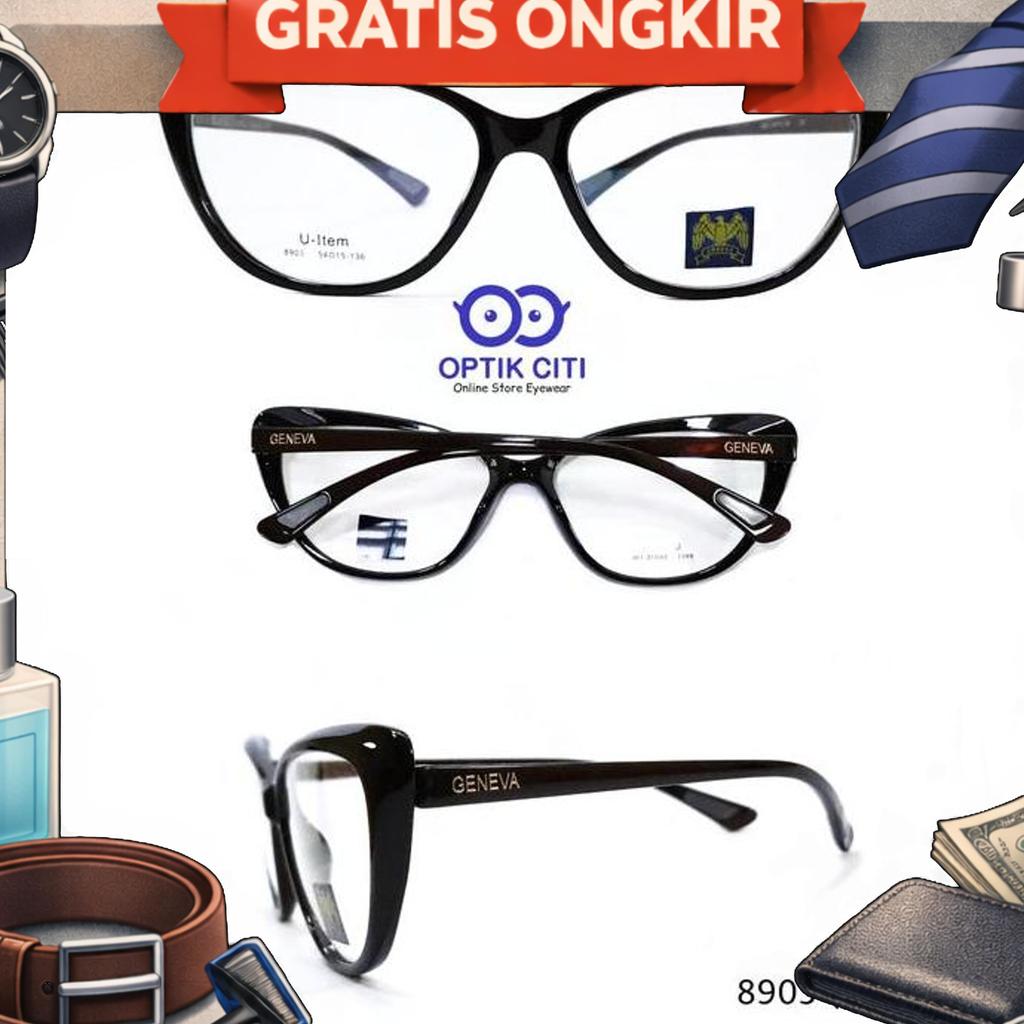 Frame Kacamata Wanita Cat Eyes Geneva 8903 Lentur Ringan Paket Lensa