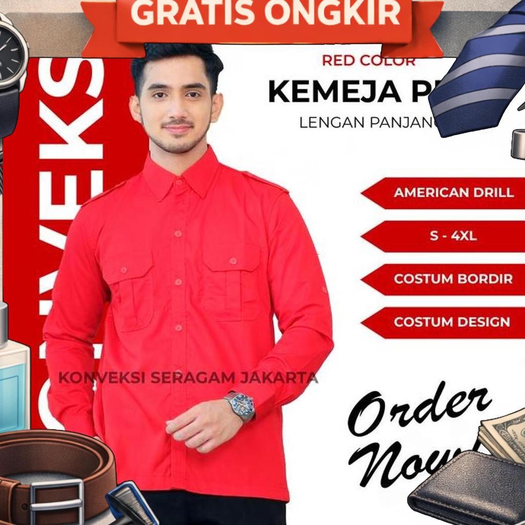 Pdl Baju Kemeja Seragam Kerja Pakaian Dinas Lapangan Merah Bisa Bordir