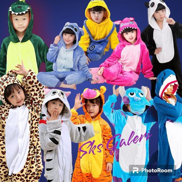 Baju Kostum Piyama Tidur Cosplay Anak Laki Laki Perempuan Motih Hewan Kartun Dinosaurus Spiderman Je