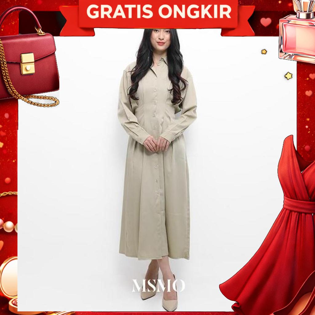 Msmo Isabelle Long Sleeve Maxi Dress White / Maxi Dress Polos Wanita / Long Sleeve Dress Wanita Puti
